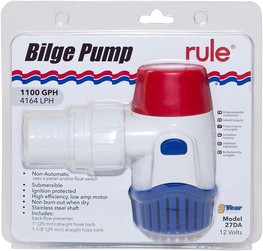 Rule Non-Automatic1100GPH Bilge Pump - 12V (27DA) - Image 2