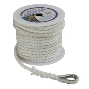 Sea-Dog White 3-Strand Nylon Anchor Line with Thimble - 3/8" x 100' (301110100WH-1)