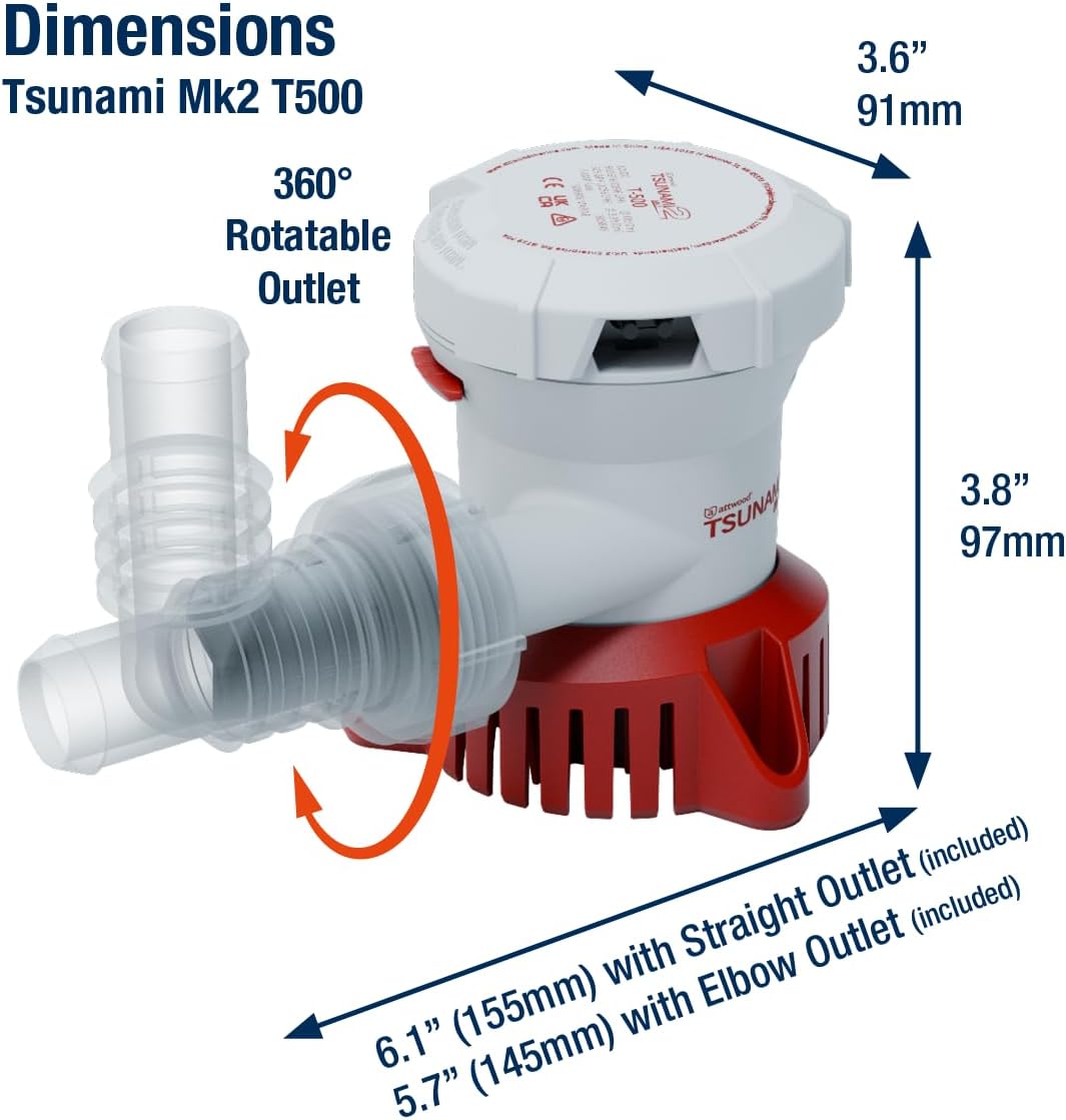 Attwood Tsunami Mk2 Manual Bilge Pump - 500 Gph & 12v (5606-7) - Image 6